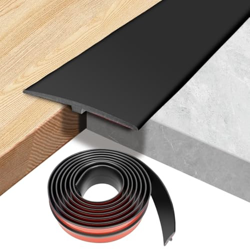 Wapasezyar Profilé de transition, profilé en T, en PVC, pour seuils de porte, rail de transition, barre de séparation plate pour sols connectés, espaces entre les carreaux de stratifié, noir, 5 cm x 3