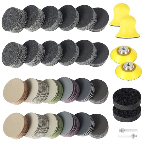 368 Pcs Vielseitiges Schleifscheiben-Set für Bohrmaschinen Körnung 60/80/100/150/240/400/800/1200/2000/3000/5000/10000 2“ (50mm)UltrRobust Schleifpapier Klett Schleifscheiben Pad Kit Polierpad Adapter