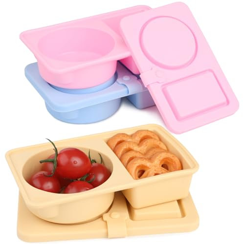 Lekeeu Contenedores de Aperitivos 3 Unidades Caja de Silicona con Dos Compartimentos con Tapas a Prueba de Fugas Mini Recipienteparas Reutilizable Portátil