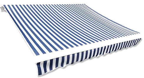 Ersatz-Markisenstoff, Sonnenschutz, rahmenlos mit Volant, Blau und Weiß, 350 cm, 250 cm, Gartenmöbelabdeckung, langlebiges, wetterbeständiges Material