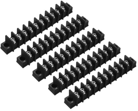 sourcing map 5 Pcs 10 Positions Terminal Block 300V 20A 9.5mm Pitch Single Rows 10 Circuits DIN Row Screw Terminals Strip
