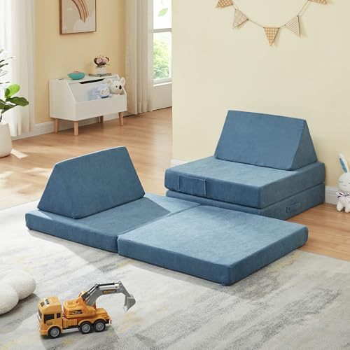 [en.casa] Spielsofa für Kinder Norhulta Kindersofa mit Schlaffunktion Schaumstoff Bausteine 5er Set Kindercouch ab 1 Jahr Modulares Sofa 120 x 66 x 46 cm Cord Blau