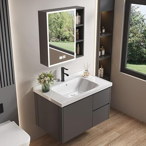 Lavabo mural de cerámica con mueble compacto, ideal para lavaderos, balcones o baños pequeños(60 * 47cm)