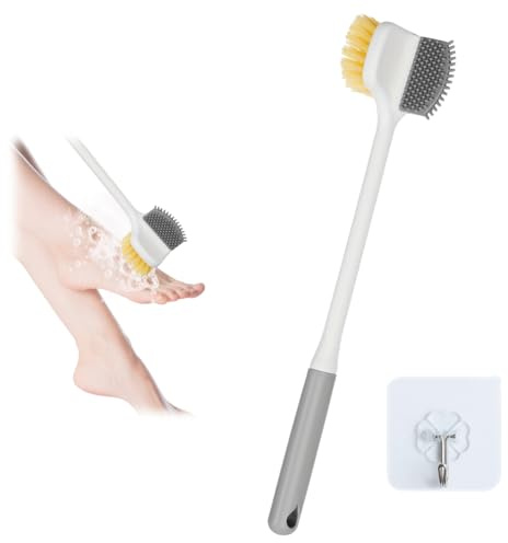 Spazzola per Piedi con Manico Lungo, 35 cm Spazzola per Schiena Doccia, Lava Schiena per Bagno con 1 Gancio Autoadesivo, Non è Necessario Piegarsi Pulitore Dita dei Piedi per Anziani, Donne Gravidanza