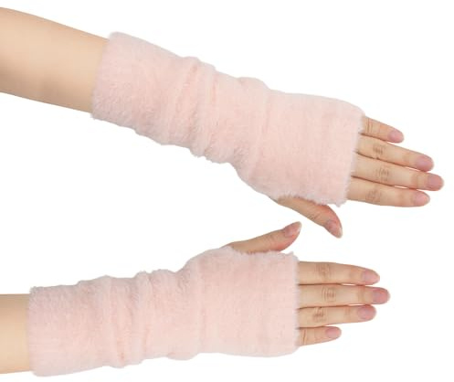 Long Keeper Winter Fingerlose Armstulpen für Damen Armstulpen Fingerlose Handschuhe Warme Kunstfell Handgelenkwärmer Y2K (Rosa)