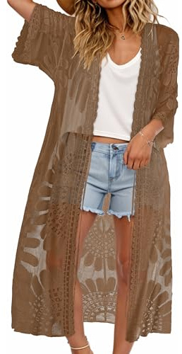 Strandponcho für Damen Sommer Badeanzug Bikini Cover Up Lang Strandkleid | Tranparent Strandtunika mit Offene Vorderseite, Luftig Strand Tunika Badeazug, Lässig Loungewear für entspannte Outfits