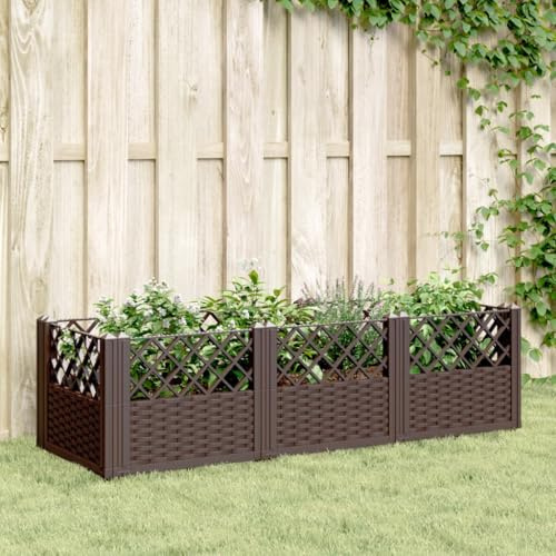 Jardinera con estacas, marrón, 123,5 x 43,5 x 43,5 cm, polipropileno polipropileno, diseño modular para jardín y exterior, cultivo de plantas, bancal elevado