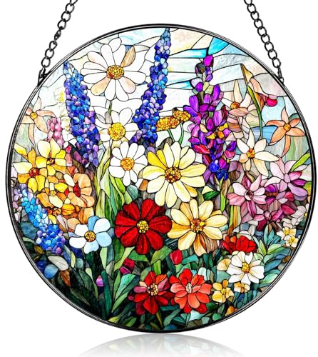 Blumen Fensterdeko Hängend, Buntes Sonnenfänger Acryl, Gartendeko für Draußen Wetterfest, Fensterschmuck Hängend für Wohnzimmer, Balkon Deko, Suncatcher Geschenke für Damen, Männer, 20x20cm