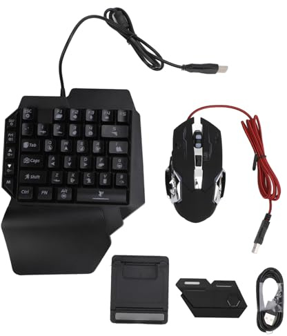 Floolinct Combo Gaming de Teclado y Ratón con una Mano RGB + Soporte Ajustable para Móvil, Conversor Bluetooth Directo para Juegos Móviles