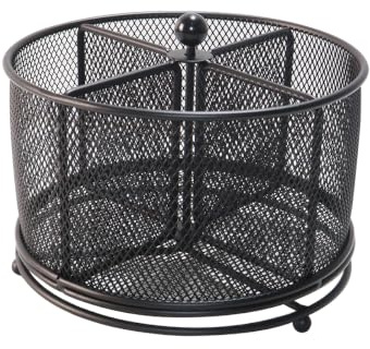 Grobo Coffret À Ustensiles Rotatif en Métal À 360, Porte-Couverts en Argenterie À 4 Compartiments, pour Fêtes, Dessus De Table, Buffets, Pique-niques (Noir)