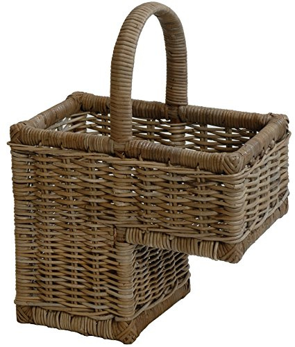 Praktischer Treppenkorb mit Tragegriff aus echtem Rattan/Korb für Stufen aus grauem Naturmaterial (Grau Natur)