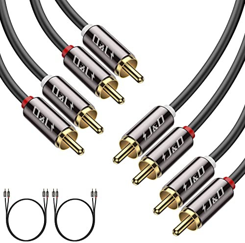 J&D [2-Pack] Cavo audio stereo, placcato in oro, 2 RCA maschio a 2 RCA maschio - 0.9m