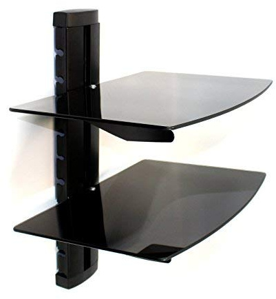 Black Tempered Glass Floating Shelf – Wall Mount Entertainment Display Shelf for TV Consoles & Media Components – Hold Upto 15Kg | Stylish Home Storage Solution | M&W