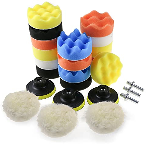 Zaeel Polierschwamm für Auto, 25pcs Polierschwamm Kit mit Polierpad und M10 Bohrer Adapter, aus Schwamm und Wolle Polierset Polierhaub Polierauflage für Poliermaschine