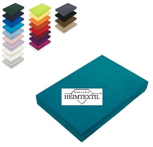 EXKLUSIV HEIMTEXTIL Jersey Spannbettlaken Premium Marke 90-100 x 200 cm 100% Baumwolle Öko - Tex Zertifiziert, Markenqualität, Matratzenhöhe bis 25 cm, Petrol