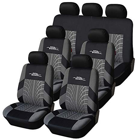 AUTOYOUTH DREI Reihen Autositzbezüge mit 7 Kopfstützen, universelle Passform, Sitzbezugset für Autos, LKW, Geländewagen, Airbag-kompatibel und Geteilte Rückbank, 7-Sitzer, komplettes Set, Grau
