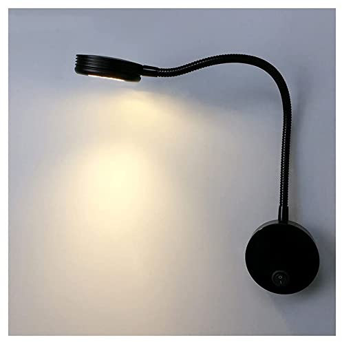 Lámpara de Pared Aluminio Moderna Aplique de Lectura LED de Cabecera Flexible 5W con Interruptor Foco de Pared 360° Giratorio para Dormitorio Estudio Office Hotel, Negra/Luz Blanca Cálida 3000K