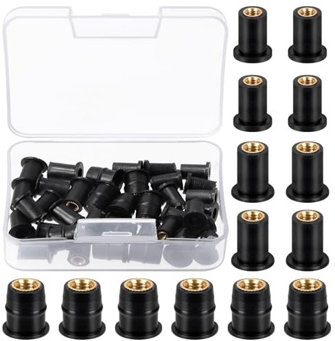 Swpeet 37Pcs M4 M5 M6 Kit de Tuercas de Pozo de Goma Negra, Sujetadores Universales de Carenado de Moto y Tuercas de Latón de Expansión de Neopreno para Canoa Barco Kayak