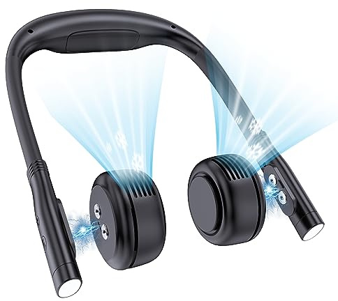 Ventilador de Cuello Portátil Silencioso, Ventilador Cuello Recargable con Luz Lectura, 3 Velocidades, Enfriador para Mujeres Hombres, Neck Fan con Cargador de 5000 mAh para Auriculares VR/Smartphone