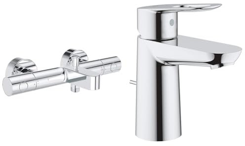 GROHE Mitigeur thermostatique bain douche Precision Get, montage mural, indicateur de température & Mitigeur Lavabo Bauloop 23335000 (Import Allemagne), Chromé, Ancienne version