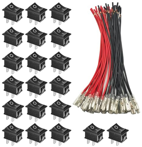 GTIWUNG 20 Pièces On/Off Interrupteur Bascule avec Fil, Mini Bateau Commutateur SPST Bouton poussoir Interrupteur à Bascule pour Voiture Auto Bateau appareils ménagers, Noir