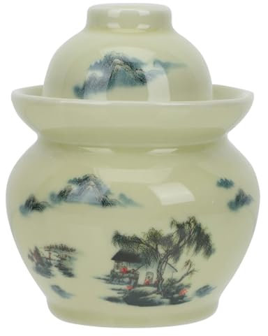 MGHRUE Recipiente De Cerámica para Encurtidos, Recipiente De Fermentación Casero con Sello De Agua, Recipiente De Barro para Chucrut, Verduras, Kimchi, Recipiente para Cocina Casera,3.5kg