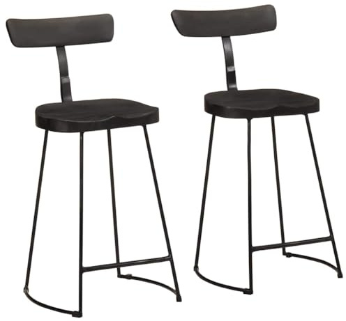 vidaXL Barhocker 2 STK. Schwarz 49x43x88 cm Mango Massivholz, Stuhl, Küchenhocker, Kneipenstuhl, Bistrostuhl, Restaurantstuhl, Tresenstuhl