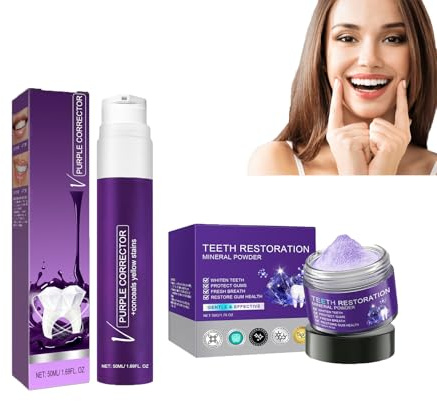 Hppsctink 2pcs Dentifricio, 50ml Dentifricio Viola e 50g Polvere per Denti, Polvere sbiancante per Denti, Denti Bianchi, Pulizia da Odori e Tartaro, Alito Fresco, toothpastes