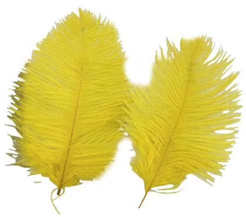 Rockreyoa Straußenfedern 20-25cm Bunte Federn Natürliche Federn Flauschig Bastelfedern Handwerksfedern Farbige Federn Basteln zum Federn für DIY Party Hochzeit Zuhause Dekor Gelb 50 Stück