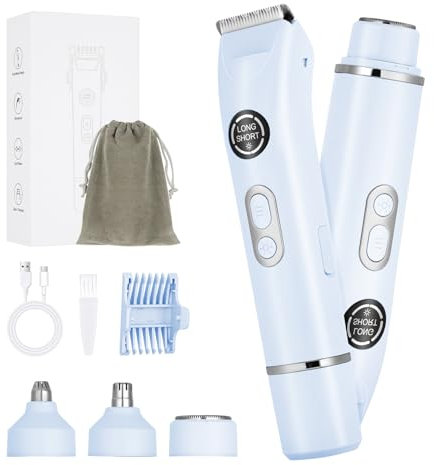 AOOWU Afeitadora Mujer, 4 en 1 Rasuradora Mujer Zona Intima, LED Display Kit Afeitadora Electrica IPX7 Impermeable Uso en Seco y Mojado para Cuerpo, Zona del Bikini, Vello Facial, Nariz y Ceja, Azul