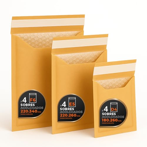 Vadderade postkuvert, flera storlekar (3 storlekar), kraft, vit eller båda – självhäftande förslutning – papperskuvert med inre bubbla, perfekt för frakt – M-pack – kontorsmaterial (kraft, 12 påsar)