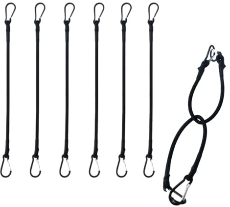 Lot de 6 élastiques avec crochets en caoutchouc avec mousqueton noir pour bagages, camping, auvent, bâches, jardin, vélo, voiture (6 x 20 cm)
