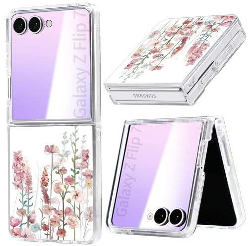 Gronda Rosa blommigt telefonfodral för Samsung Z Flip 7, ultratunt, mjukt, stötsäkert telefonfodral, mjukt och aldrig gulnande fodral för Samsung Flip 7, för kvinnor