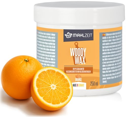 Mahlzeit Woody Wax Orange Soin du bois en cire d'abeille pour planches à découper | 250 ml | 100 % naturelle | Cire pour planches à découper, plans de travail, ustensiles de cuisine | Baume pour