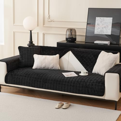 MAJINGC Flanell Sofabezug für Eckcouch 1 2 3 4 Sitzer 110X160cm-1 Piece L-Form,Sofa Bezug für Sektionssofa waschbar Sofa Überzug rutschfest Schwarz