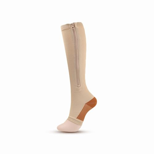 PRIOKNIKO Calze sportive con cerniera adatte per uomini e donne che guidano i vitelli lunghi a pressione, pelle Tone 2,XXL