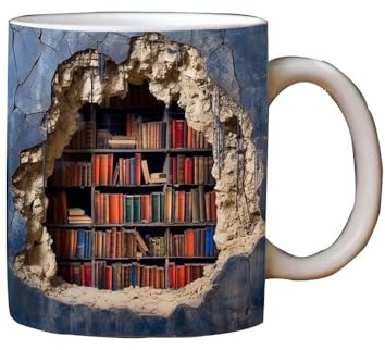 3D Buch Tasse Glas,Buchtasse,Painted Book Mug,Bibliothek Bücherregal Tasse,TBook Lover Mug Lustige Kaffeetassen Keramikbecher für Geschenke (2)