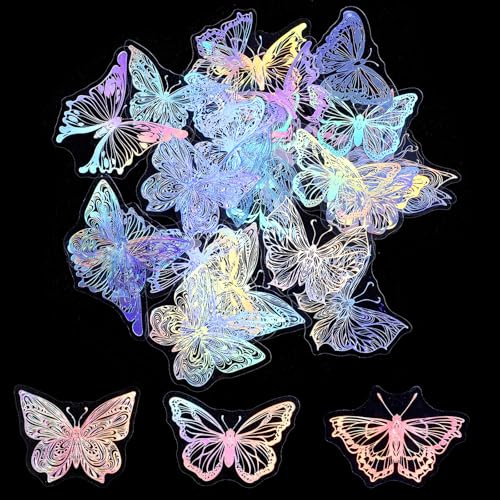 45PCS Butterfly Holographic Stickers,Glitter Butterfly Stickers,Transparent Pretty Shiny Butterflys Decals Waterproof Transparent Pet Decals for Phone Laptop Water Bottle Scrapbooking DIY Crafts