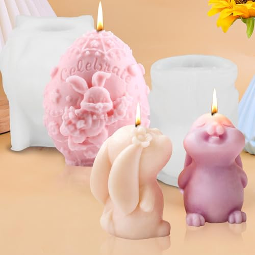 Moule en silicone 3D pour Pâques - Œufs de Pâques - Lapin de Pâques - Moule en silicone pour bougies parfumées, bougies en cire et cadeaux de Pâques - Idéal pour les ornements décoratifs
