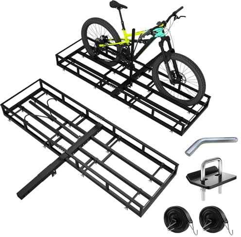 NULTRUMA Bike Rack & Cargo Carrier Combo for 2 Electric/Fat Tire Bicycles, Heavy Duty 66x20 Folding Hitch Platform, 300 lbs Capacity, Fits 2 Receiver for SUV, Truck, Car, RV, Minivan