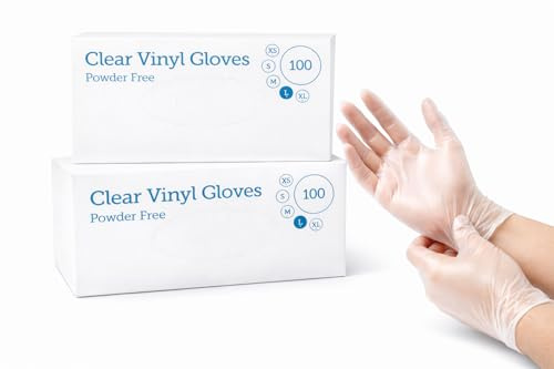 1ABOVE Lot de 200 gants jetables en vinyle transparent | Latex | Sans poudre | Utilisation pour la nourriture, la sécurité, le nettoyage, etc (grand)