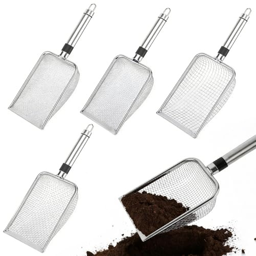 Riisoyu Lot de 4 Tamis de Jardin en Acier Inoxydable, Tamis Terre avec Poignée Tamis à Sable pour Sol, Sable, Roches, Compost, Ouverture Tamis de Jardin en métal (Mailles 2/2,8/3,8/5 mm)
