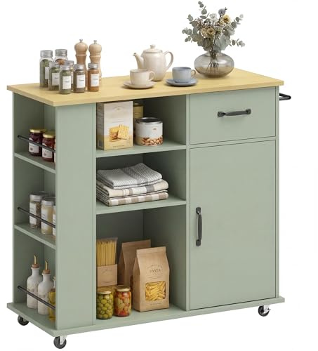 HOMCOM Carrello Cucina con 5 Ruote, Ante Soft-Close, 96.5x38x87 cm, Verde