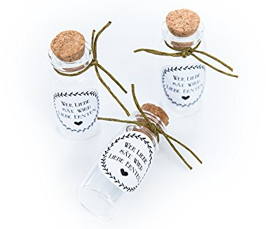 Schokoladenseite 40 Stück Mini Glasflaschen 12 ml, Fläschchen mit Korken, Aufkleber Kranz 175309, Geschenk geeignet für Hochzeit Gastgeschenk Blumensamen Taufe Kommunion Geburtstag Feste Geschenke