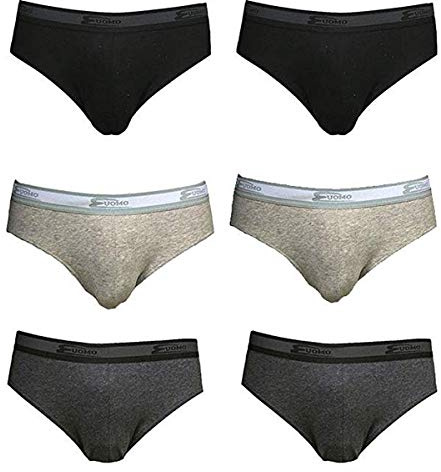 Cotonella Slip Uomo in Cotone BIELASTICO con Elastico PARLATO -Confezione da 6 Slip - Disponibile nei Colori Bianco, Nero o Assortito