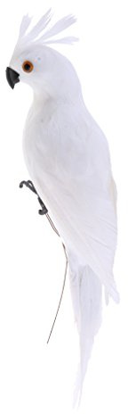non-brand Deko Ara Papagei Vogel Figur Vögelchen aus Künstliche Feder und Kunststoff Dekofigur Dekovögel - Weiß, 35x10x9cm