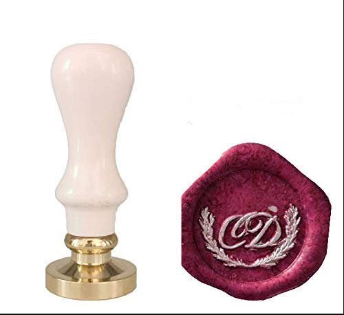 Gpeal Wachssiegelstempel mit zwei Buchstaben, Kranz, Monogramm, personalisierter Name, Wachssiegelstempel, Hochzeitseinladung, Geschenkidee, Siegelstempel, Macaron, magisches Puder, rosa Griff