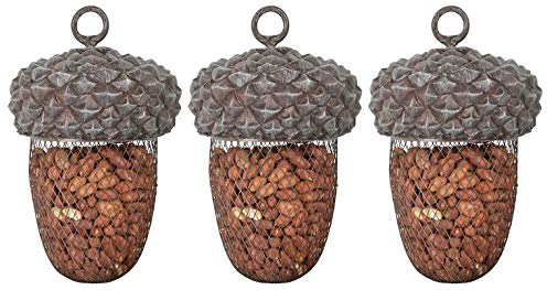 Esschert Design Futterstelle Eichel aus Polyresin und Metall, 14,0 x 14,0 x 22,2 cm, 3 Stück