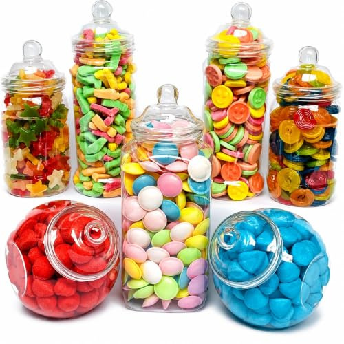 Truly Sweet Candy 7 große Kunststoff-Süßigkeitengläser für Retro-Süßigkeitenladen, Pick-n-Mix, Süßigkeitenbuffet, Party, Feier