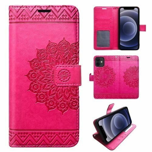 Hülle Kompatibel mit Apple iPhone 12 Mini | Klapphülle Schutzhülle mit Kartenfächer Kompatibel für iPhone 12 Mini | Magnetverschluss Flip Case | Pink